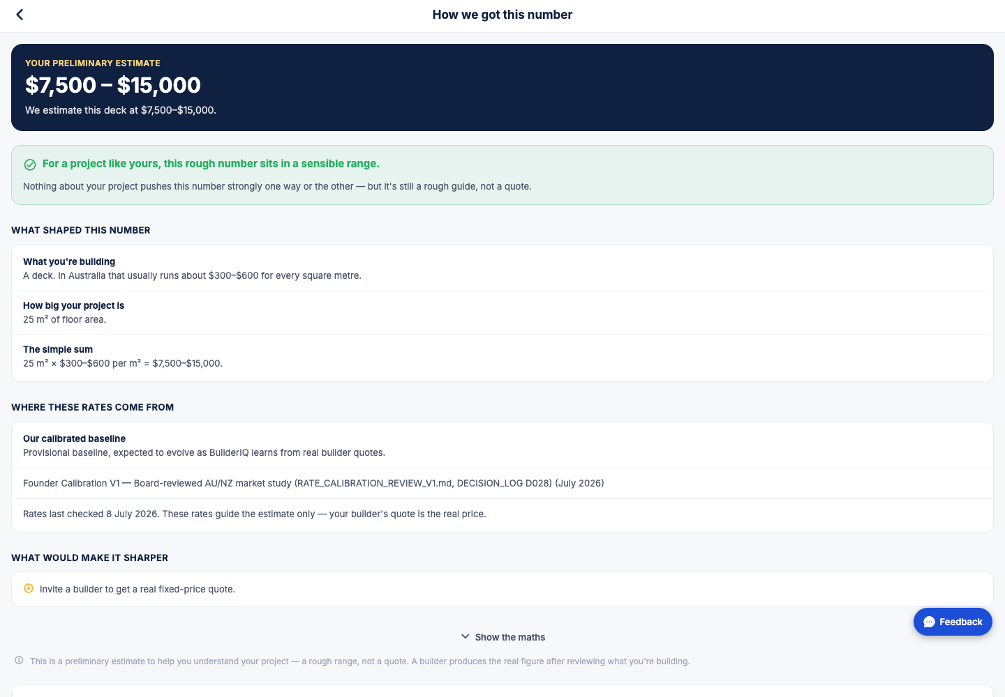 iQuote preliminary estimate summary screen