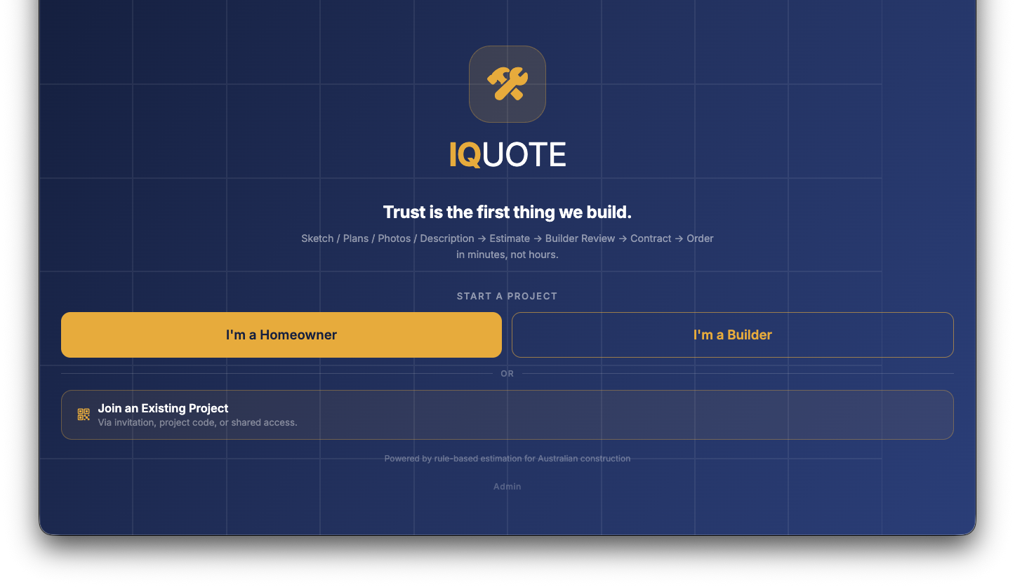 iQuote project entry screen